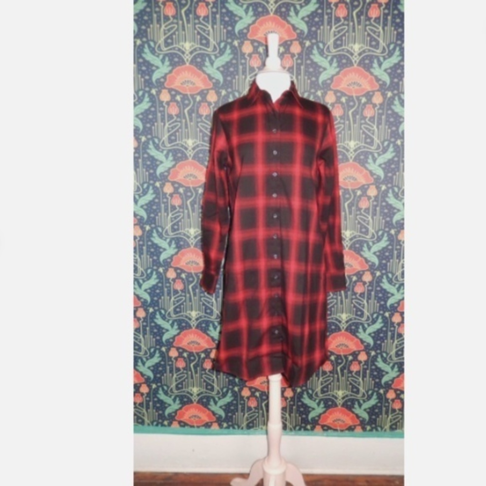 The Shirt Rochelle Behrens Red Black Plaid Flannel Short Dress Nwt XS